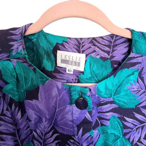 Leslie Fay Women's Vintage 80s 90s Floral Midi Dress Purple Green Size 10 - Picture 4 of 8